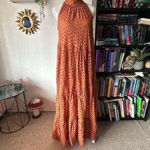 Rye Grass Size Small burnt orange Maxi dress Sleeveless Eyelit NWT